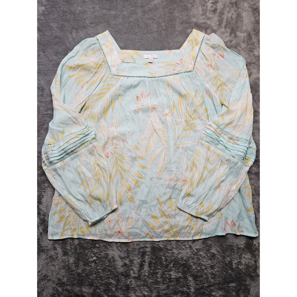 LC Lauren Conrad Tropical Floral Square Neck Blouse Mint Green XXL RN73277